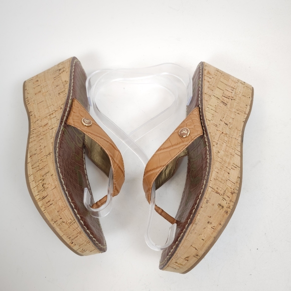 Sam Edelman Romy Platform Tan Thong Sandals Shoes Size 9 Cork Wedge - Picture 9 of 11
